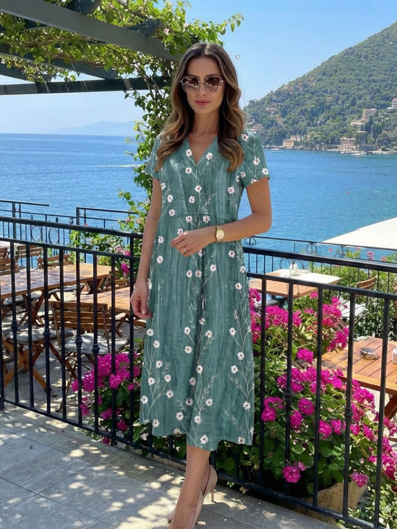 Women's Floral Midi Dress Short Sleeve Relaxed Fit