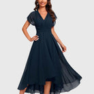 Women's V-Neck Wrap Midi Dress with Short Sleeves