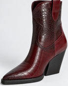 Croc-Embossed Leather Western Wedge Ankle Boots for Women – close-up detail