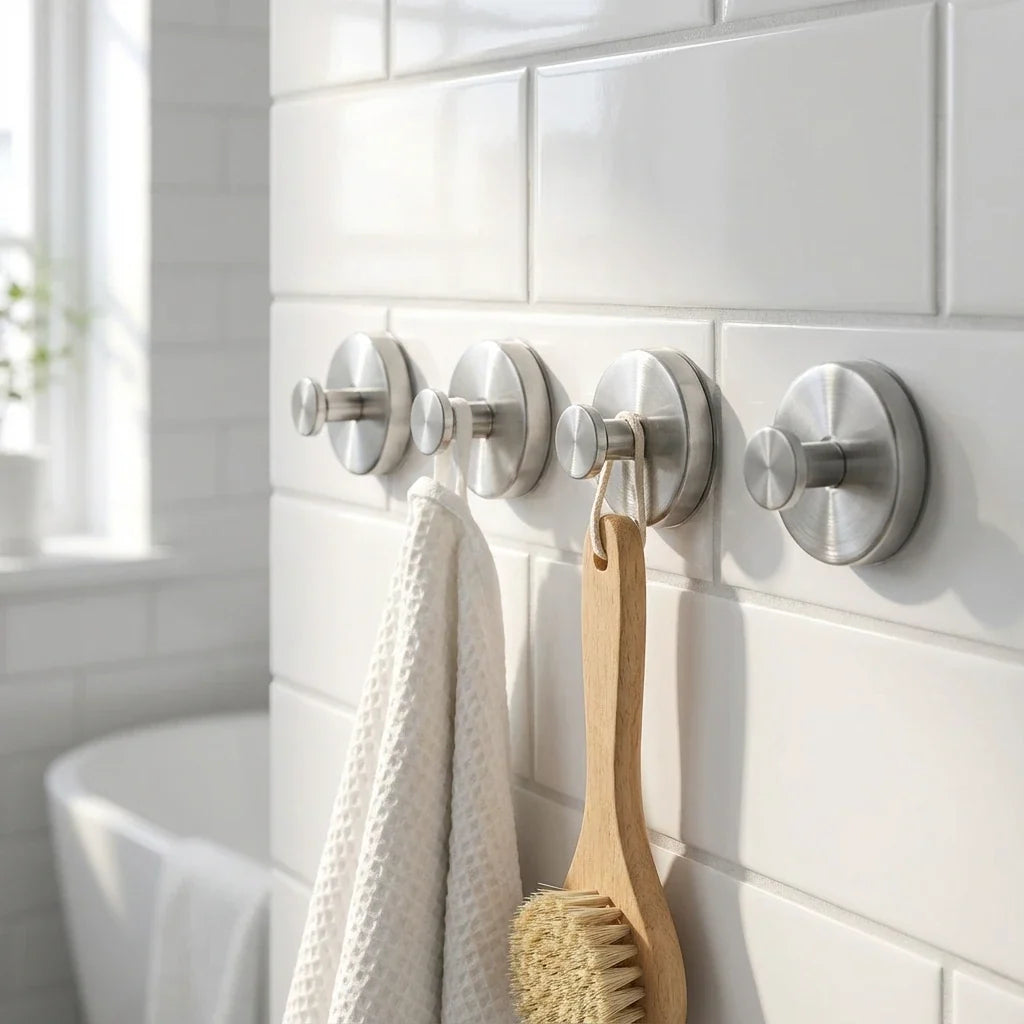 Stainless Steel Suction Hooks - No-Drill Wall Hooks, Set of 4