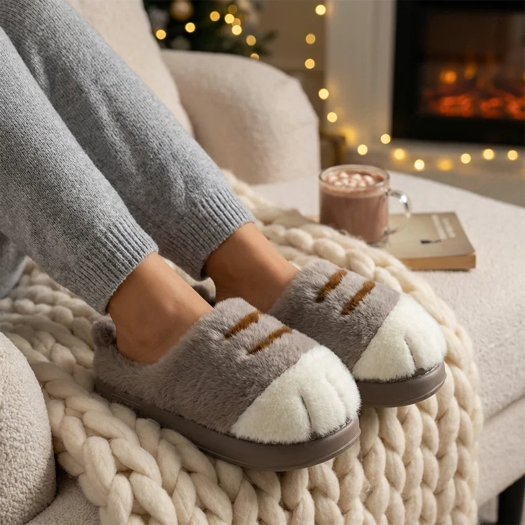 Slippers for Women - Cat Paw Plush Fleece House Slippers