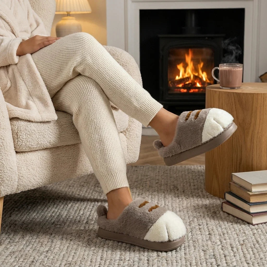 Slippers for Women - Cat Paw Plush Fleece House Slippers