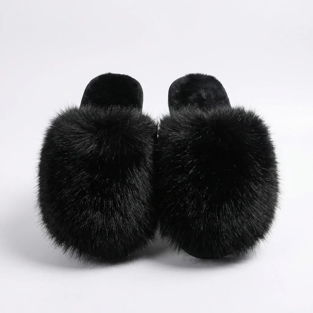 Ladies Slippers - Fluffy Faux Fur House Slippers