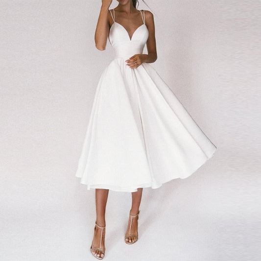 Larissa | Elegante Midi jurk voor Dames - Sexy V-hals en Rugloos Design