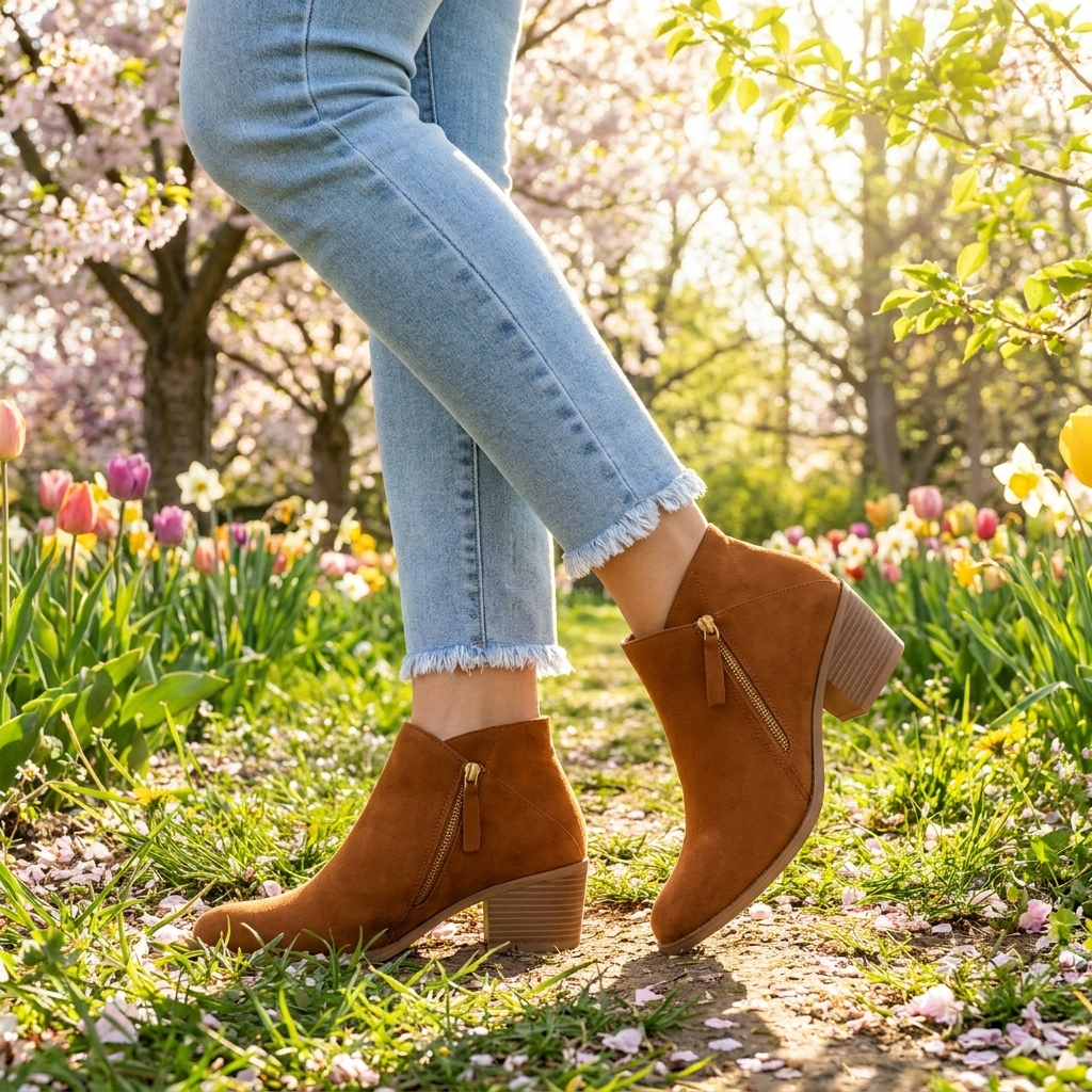 Women's Orthopedic Ankle Boots with Side Zip and Block Heel