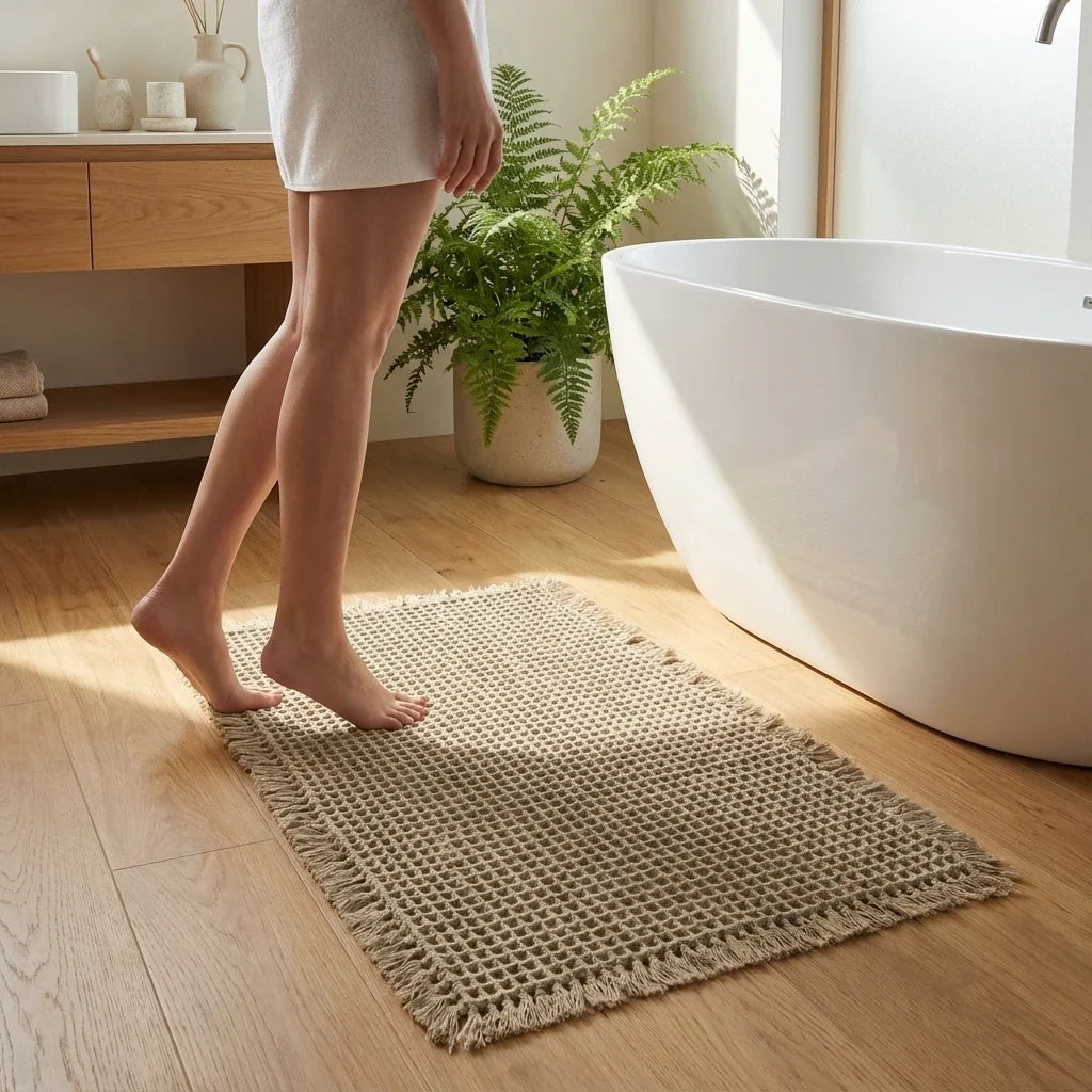 Non-Slip Waffle Bath Mat, Quick-Dry Polyester Floor Mat