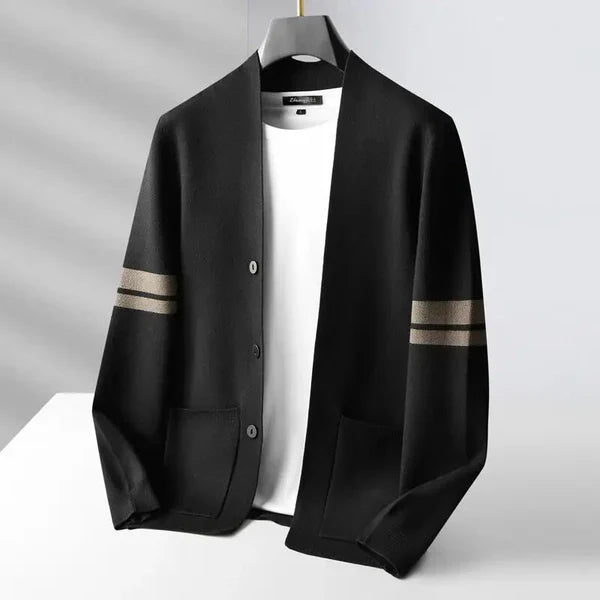 Women's Merino Wool Cardigan with Sleeve Stripes