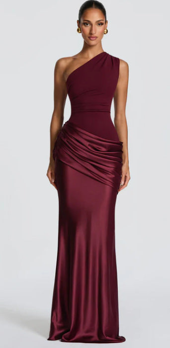 Women's Maxi Dress One-Shoulder Draped Waist