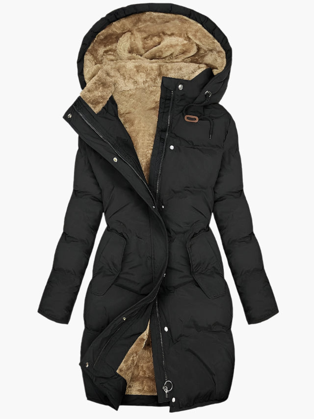 Women's Quilted Hooded Winter Coat with Zip Closure