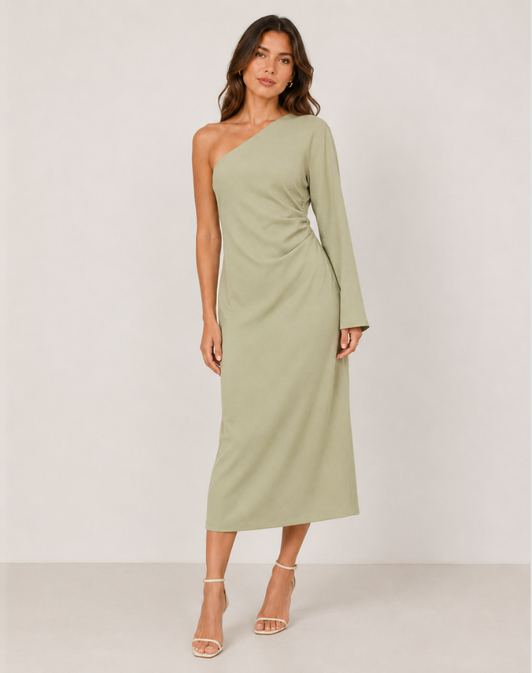 Women's One-Shoulder Maxi Dress with Long Sleeves