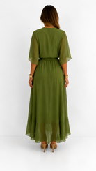 Women's Chiffon Wrap Dress with Flowing Sleeves