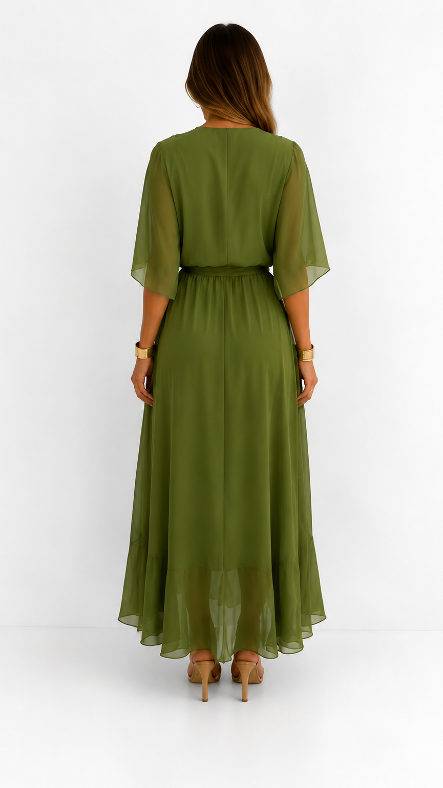 Women's Chiffon Wrap Dress with Flowing Sleeves