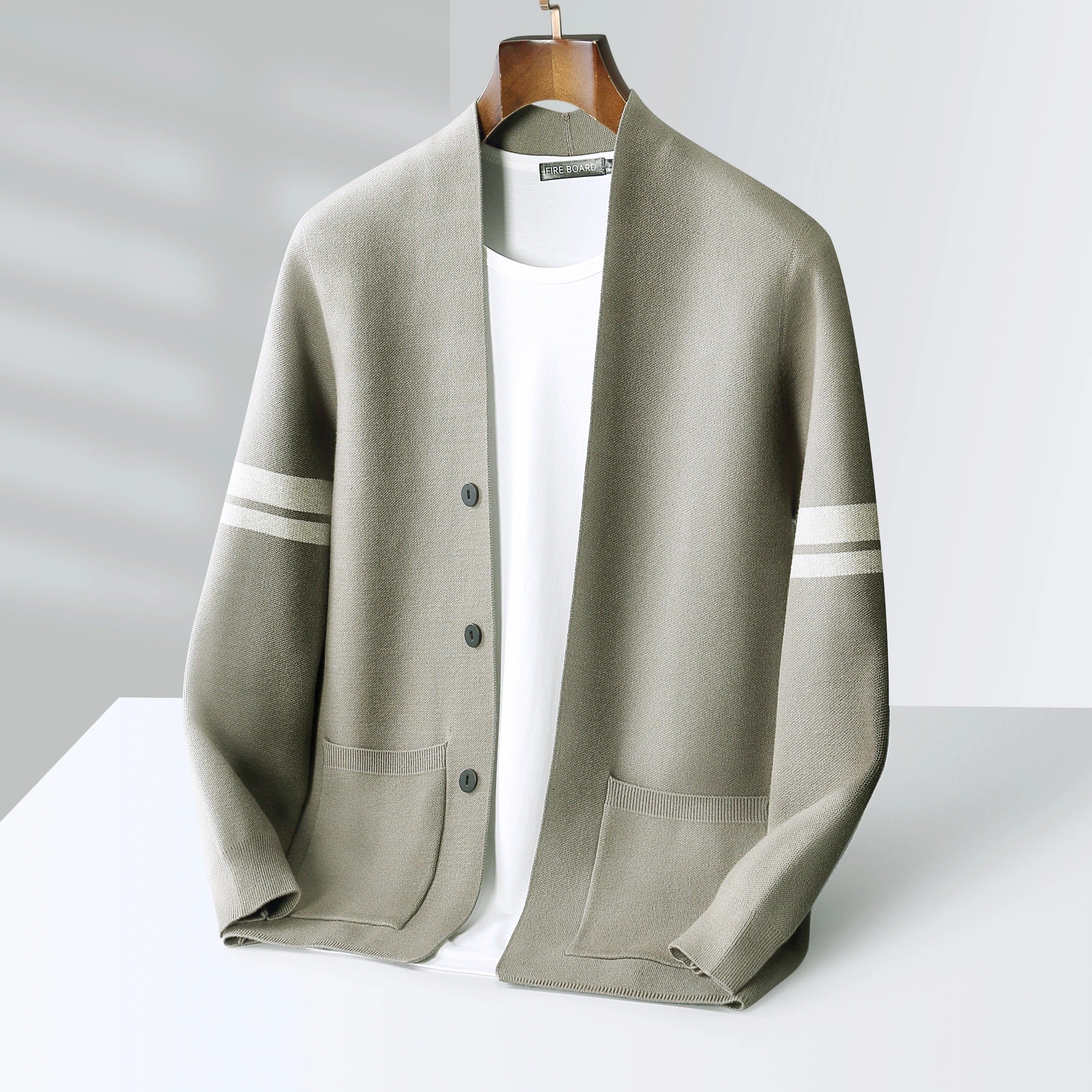Women's Merino Wool Cardigan with Sleeve Stripes
