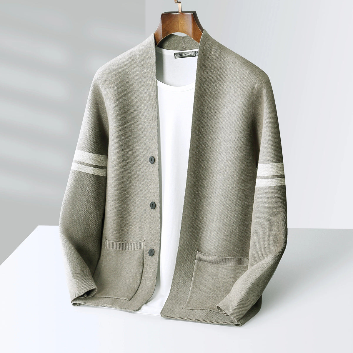 Women's Merino Wool Cardigan with Sleeve Stripes