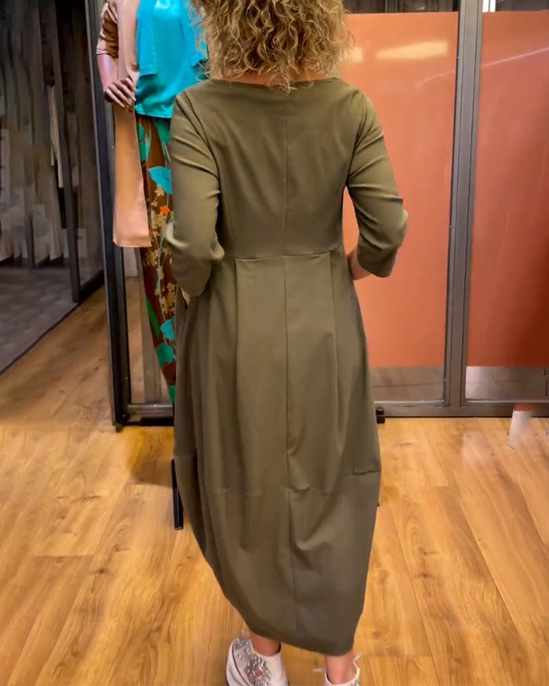 Women's Round Neck Dress with Tailored Fit, 3/4 Sleeves