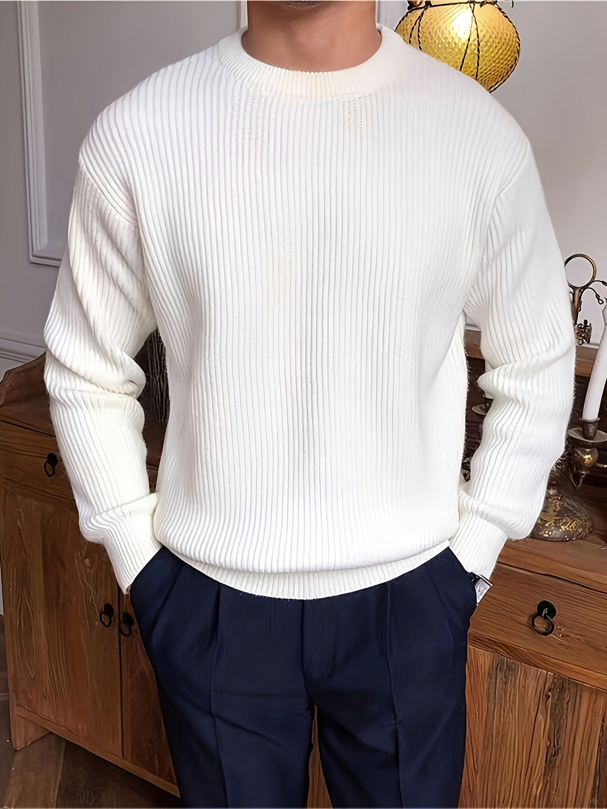 Men's Ribbed Crew-Neck Sweater – Relaxed Fit Knit Pullover
