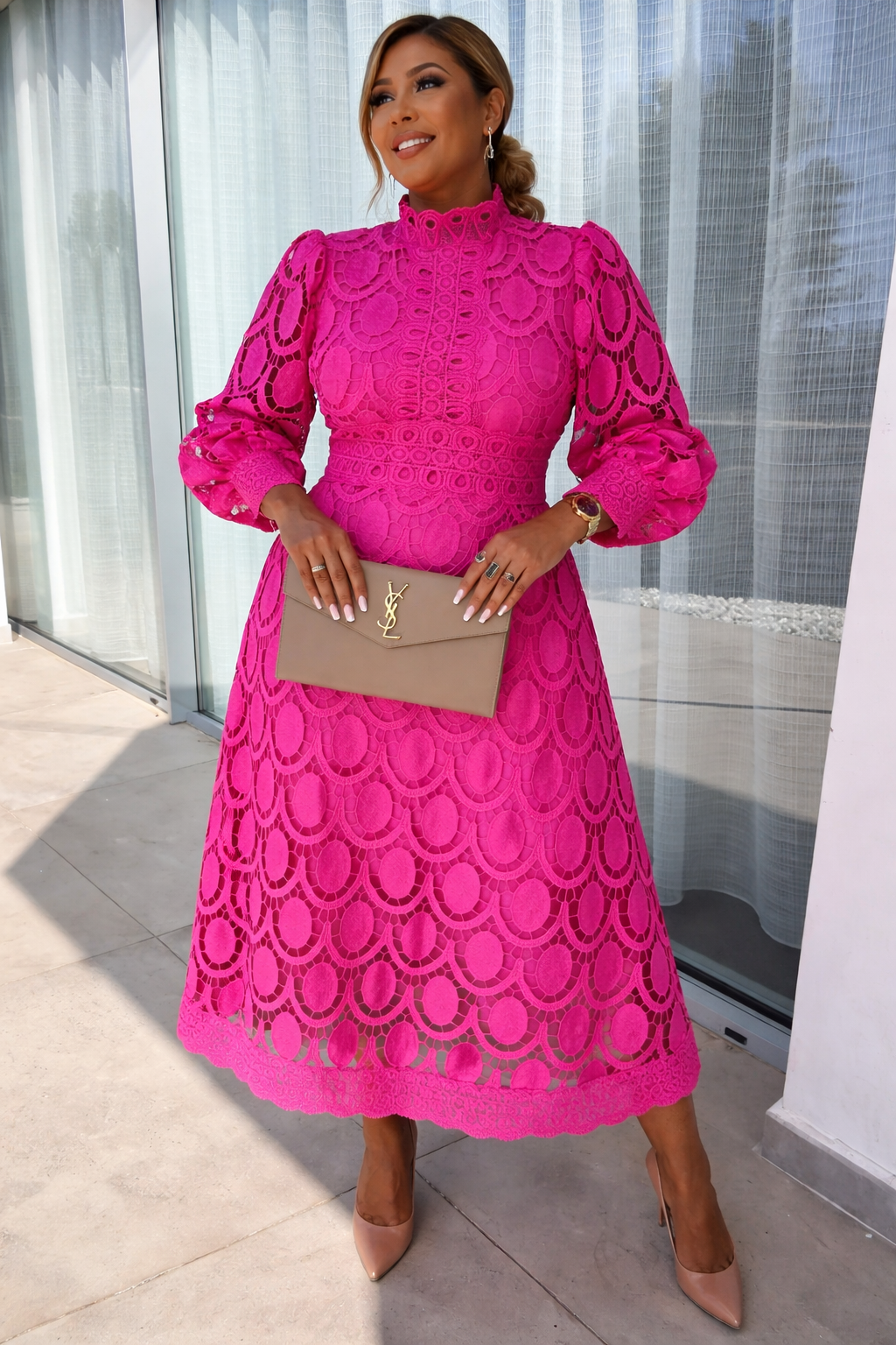 Women's Lace Cocktail Dress with Long Sleeves