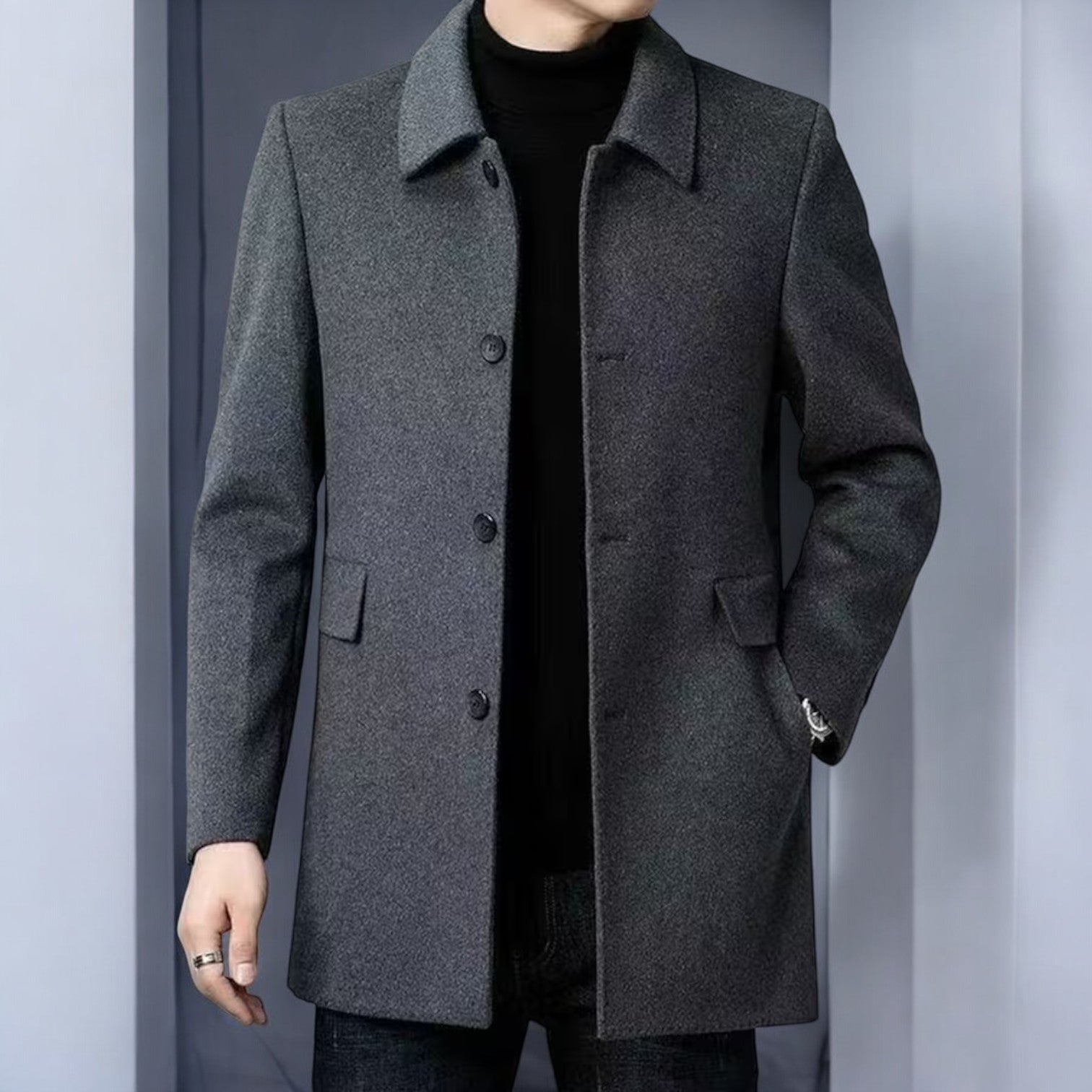 Eduard – Men's Coat Single - Breasted Winter - Coats - Grey - Taylor & Bennett