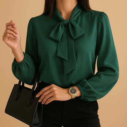 Dames Blouse met Strikdetail – Effen, Casual, Geschikt voor Werk en Vrije Tijd