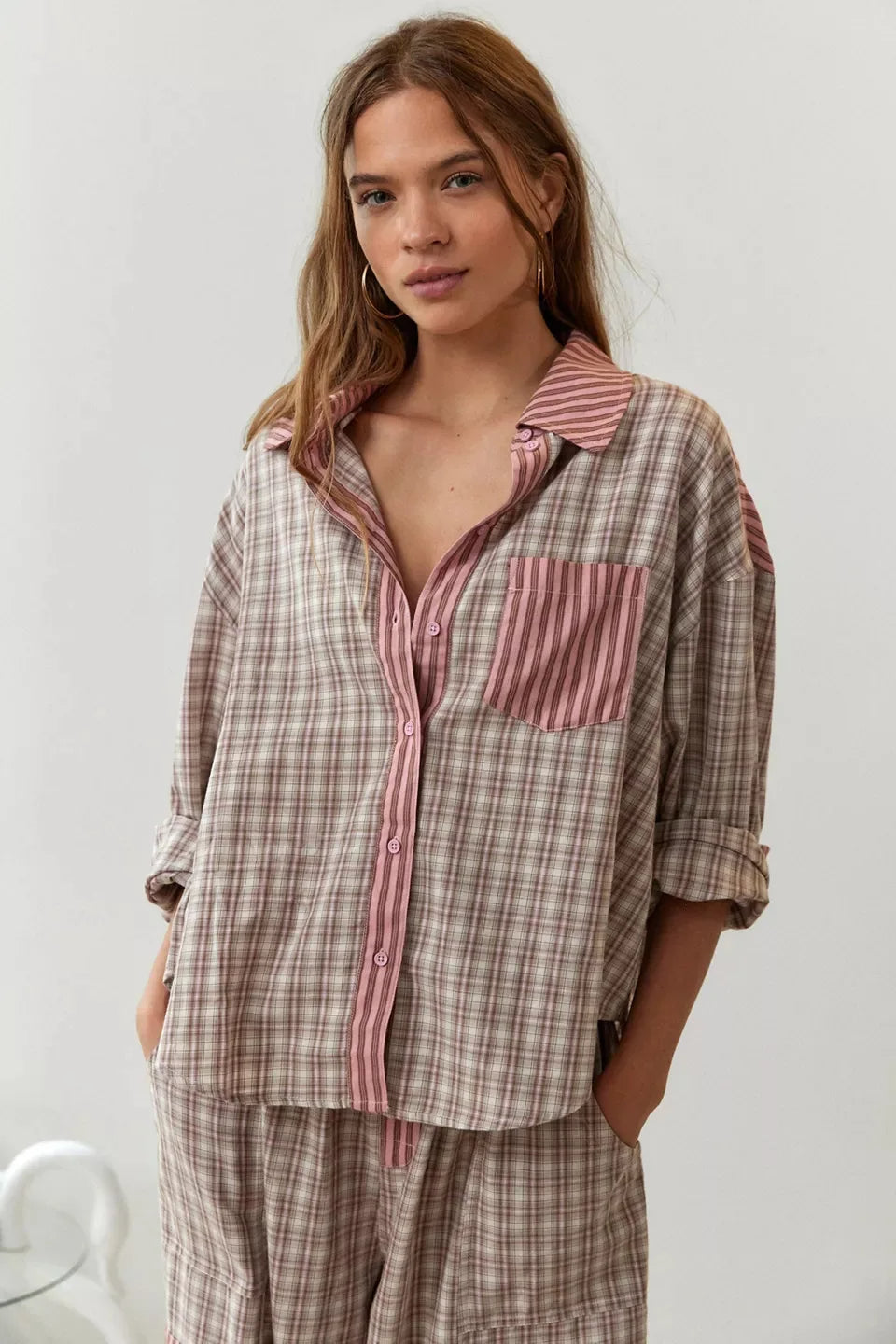 Women's Loungewear Pyjama Set with Button Top and Drawstring Trousers