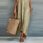 Women's Button Down Maxi Shirt Dress with Collar