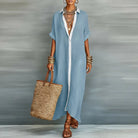 Women's Button Down Maxi Shirt Dress with Collar