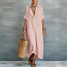Women's Button Down Maxi Shirt Dress with Collar