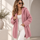 Women's Long Hooded Knit Cardigan with Batwing Sleeves