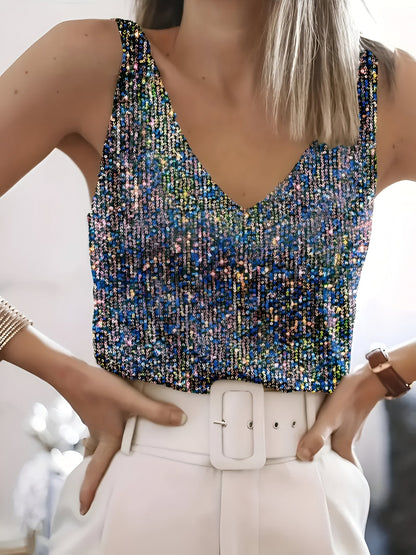 Nyra | Glamour Dames Top met Pailletten en V-hals – Top voor Lente, Zomer & Feestelijke Gelegenheden