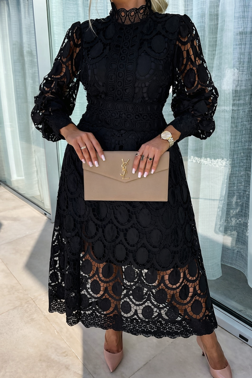 Women's Lace Cocktail Dress with Long Sleeves