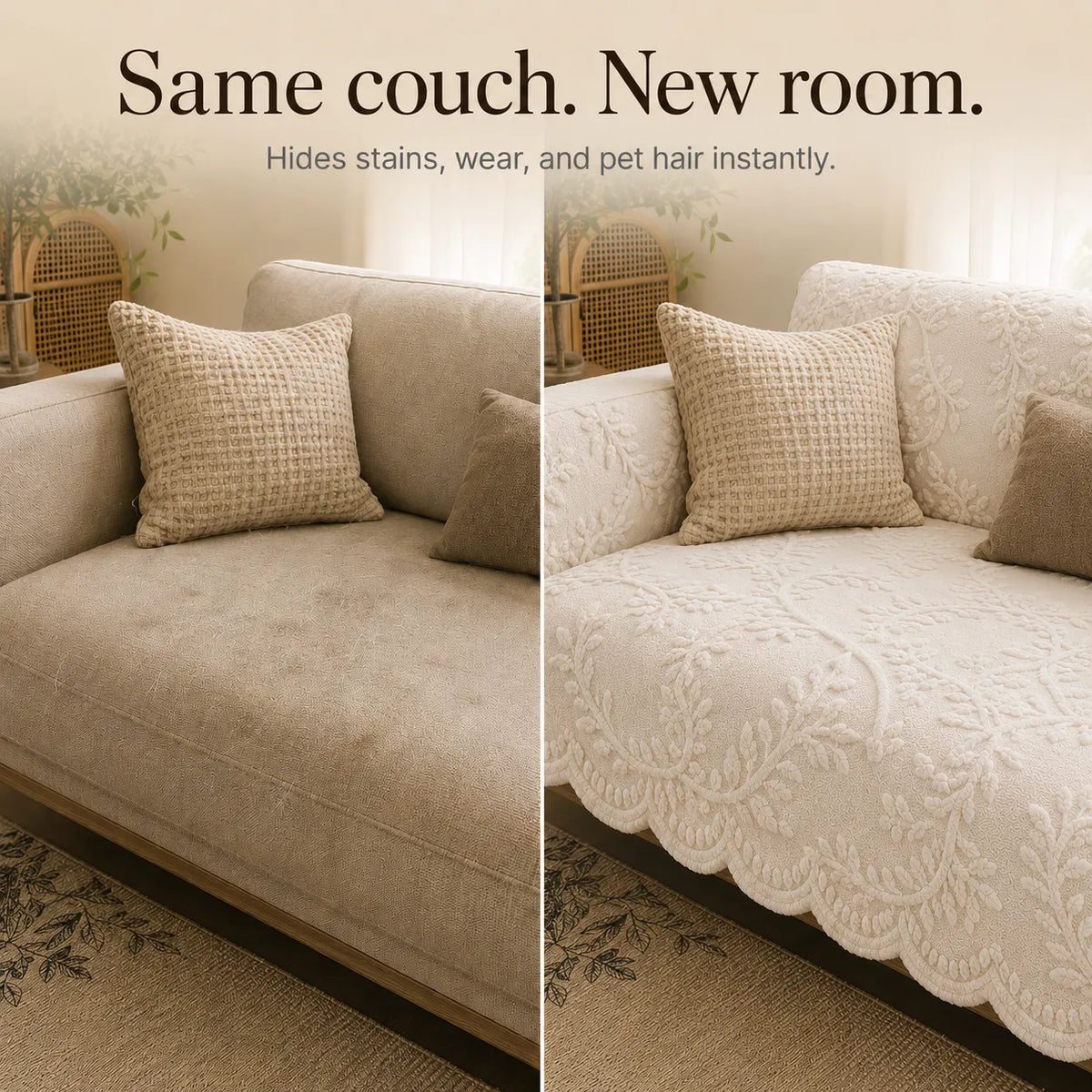 Plush Botanical Texture Couch Cover with Non-Slip Backing