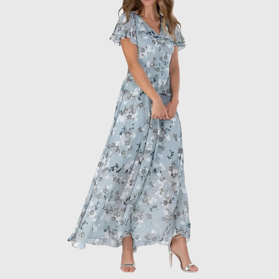 Women's Floral V-Neck Maxi Dress - Flowy Summer Dress