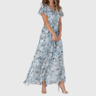 Women's Floral V-Neck Maxi Dress - Flowy Summer Dress