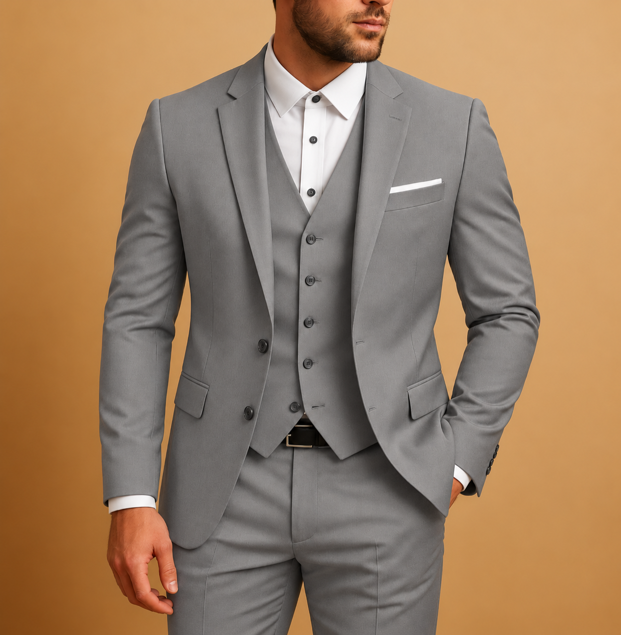 Mens Suit Three Piece Single-Breasted Jacket, Waistcoat and Trousers