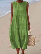Women's Sleeveless Midi Dress with Printed Pattern