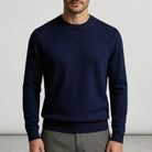 Fall sweater — Navy blue lightweight cashmere crewneck long sleeves, front view — 13 — view 13