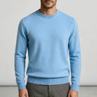 Fall sweater — Light blue cashmere crewneck long sleeves, front view. Ideal — 4 — view 4