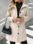 Women's Winter Coats with Lapel Collar, Long Button-Front Coat