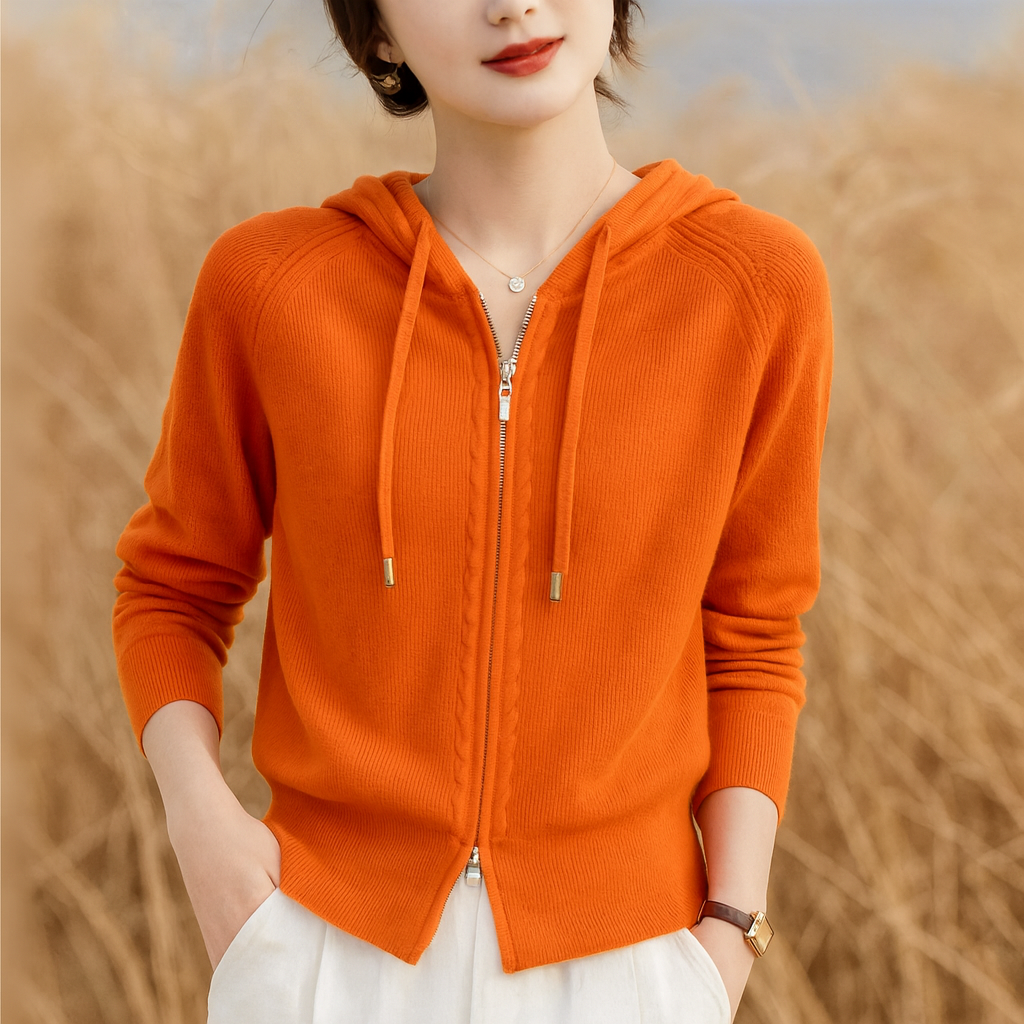 Women's Hoodies Cotton-Blend Knit Zip Pullover with Lined Hood