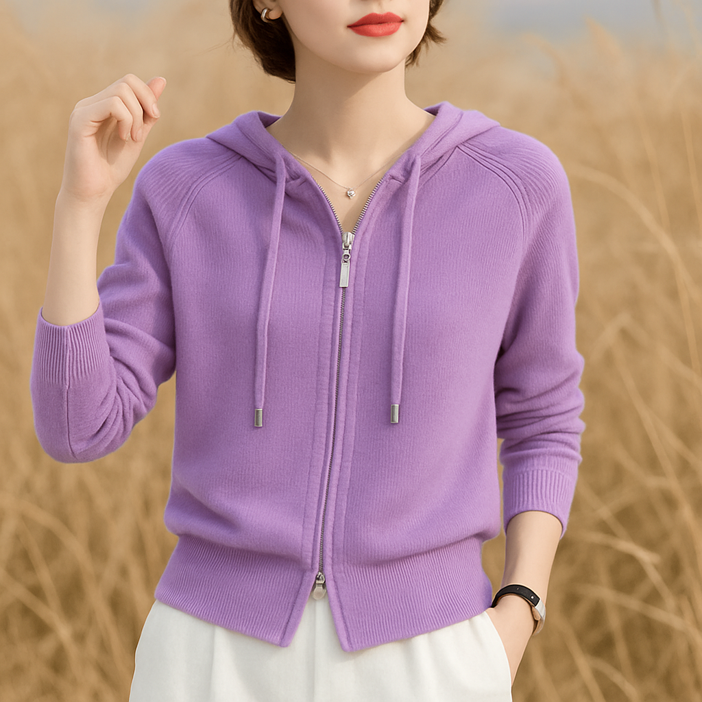 Women's Hoodies Cotton-Blend Knit Zip Pullover with Lined Hood