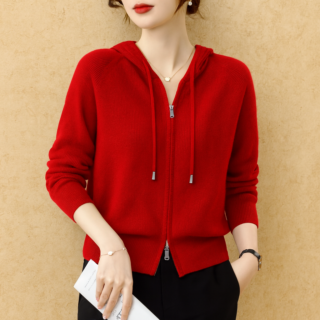 Women's Hoodies Cotton-Blend Knit Zip Pullover with Lined Hood