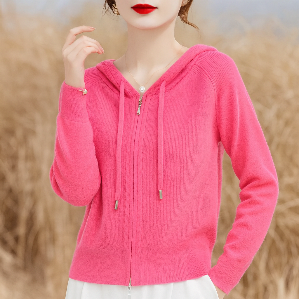 Women's Hoodies Cotton-Blend Knit Zip Pullover with Lined Hood