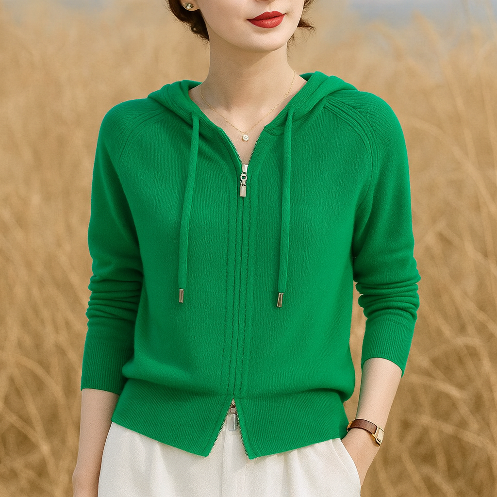 Women's Hoodies Cotton-Blend Knit Zip Pullover with Lined Hood