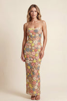 Floral Pastel Floral 3d Embroidered Fitted Maxi Dress - Photo 2