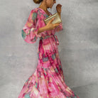 Florales Maxikleid mit Ärmeln - Cecile LavelleRosa