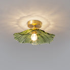 Flower Petal Glass Pendant Light Scalloped Shade Brass Pink Vintage