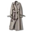 Women's Trench Coat Classic Knit Fabric Tailored Fit