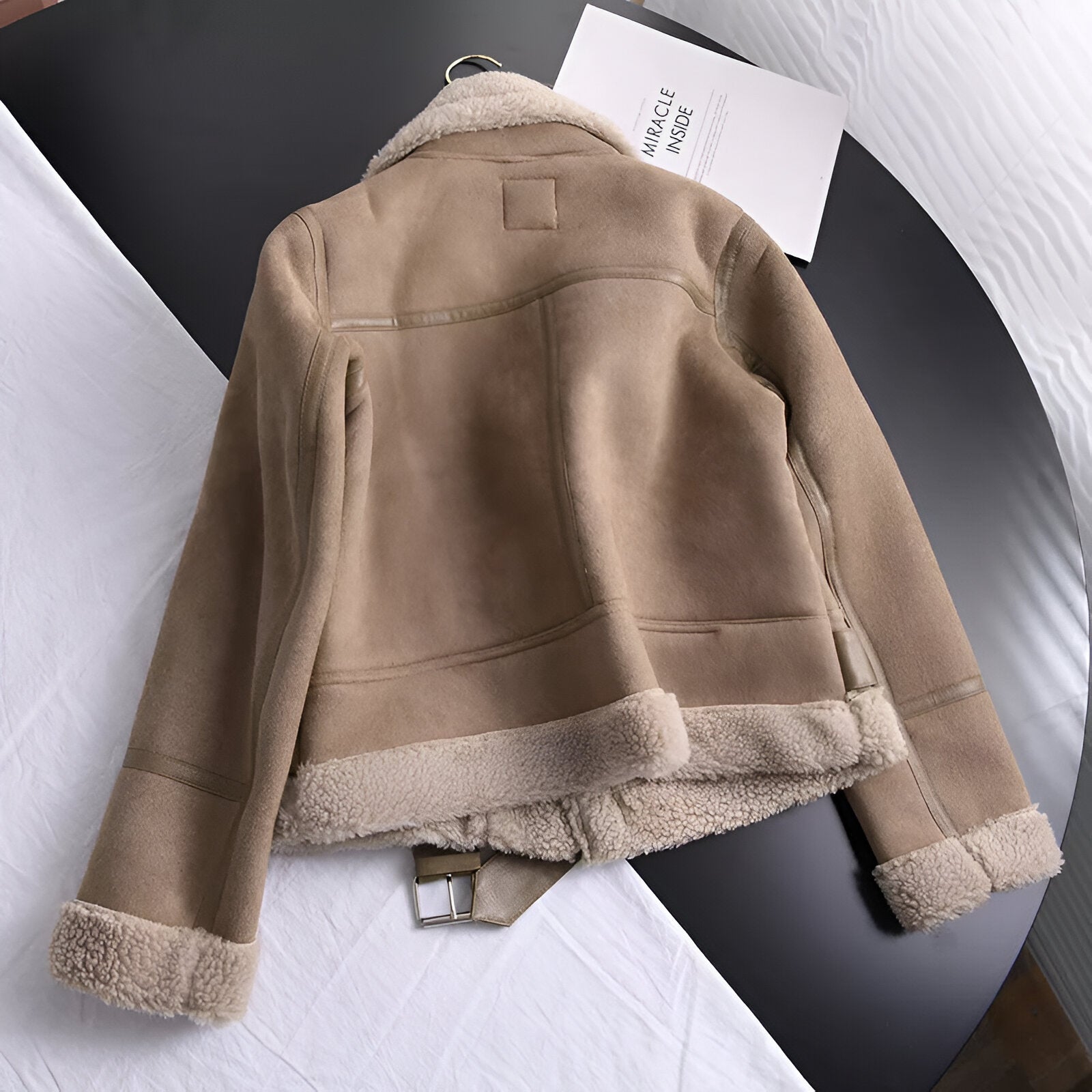Women's Oversized Biker Jacket Faux Fur Lined Faux Leather