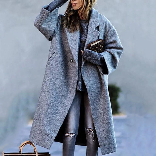Women's Winter Coat - Knitted Textured Wool-Blend, Fitted Silhouette
