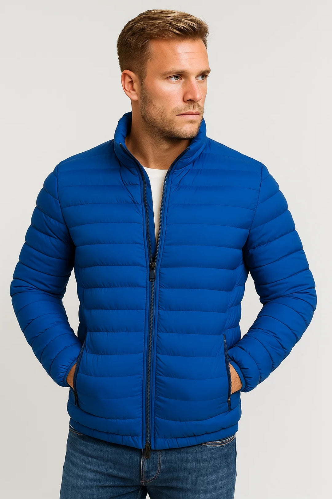Men's Slim Fit Zip Jacket - Padded Long Sleeve Casual Coat